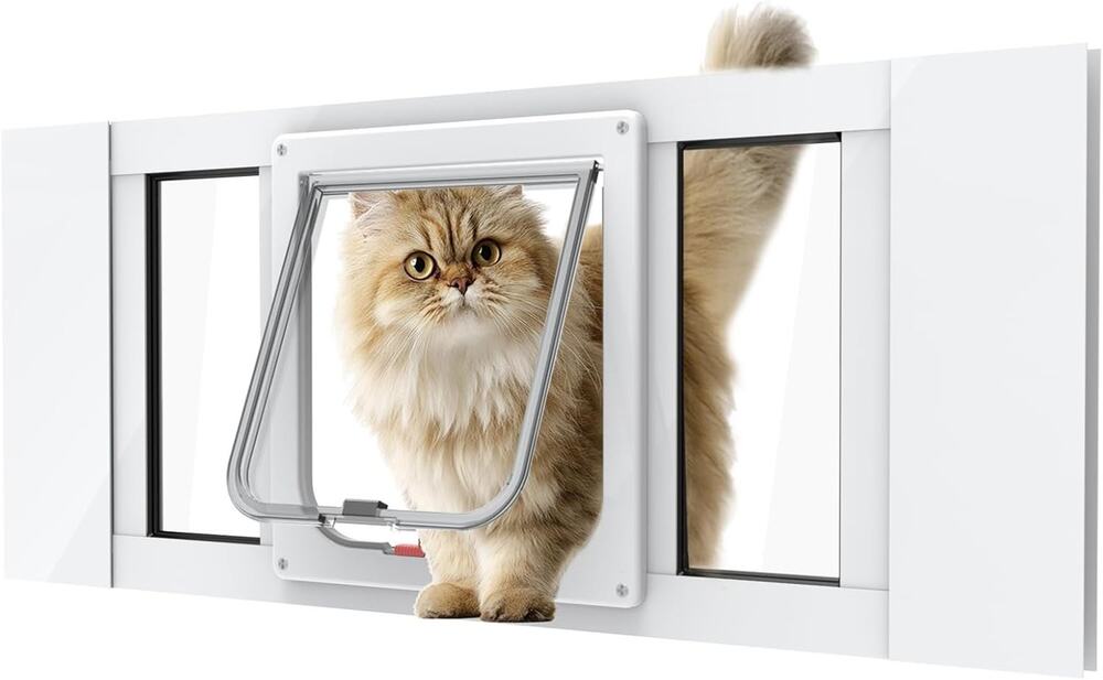 Aluminum Cat Pet Door for Windows Adjustable Fit Window Width 24"-28" Magnetic